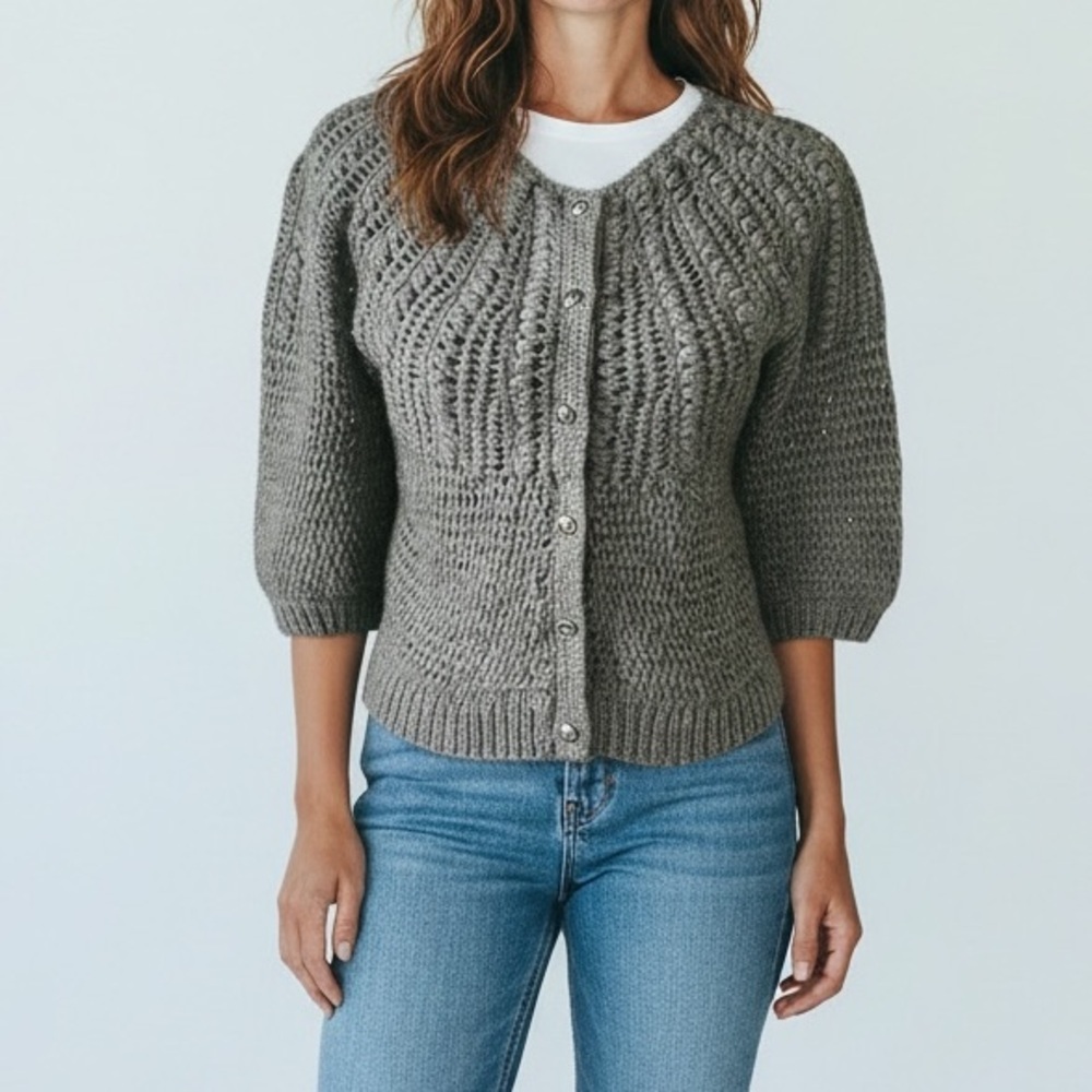 Ann Taylor Womens charcoal gray Merino wool blend cardigan sweater‎ XS